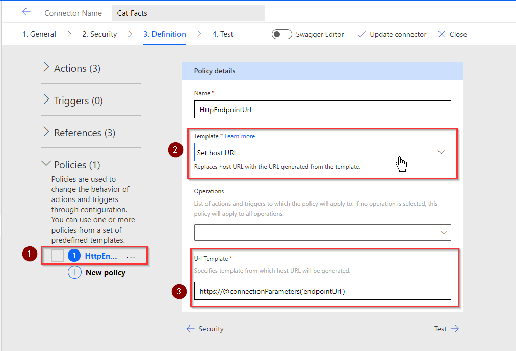 Custom Connector Policy Definition